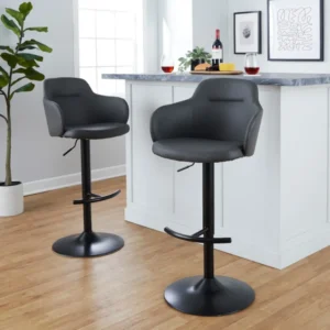 Boyne Adjustable Barstool - Set of 2 By LumiSource - BS-BOYNEPU-RT2 BKGY2 | Bar Stools | Modishstore