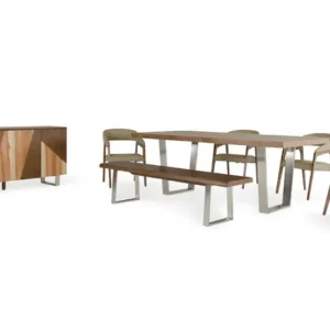 30' Walnut Wood Veneer Leather And Steel Dining Set By Homeroots | Dining Sets | Modishstore