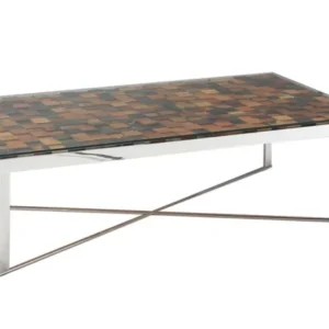 14' Mosaic Wood Steel and Glass Coffee Table By Homeroots | Coffee Tables | Modishstore