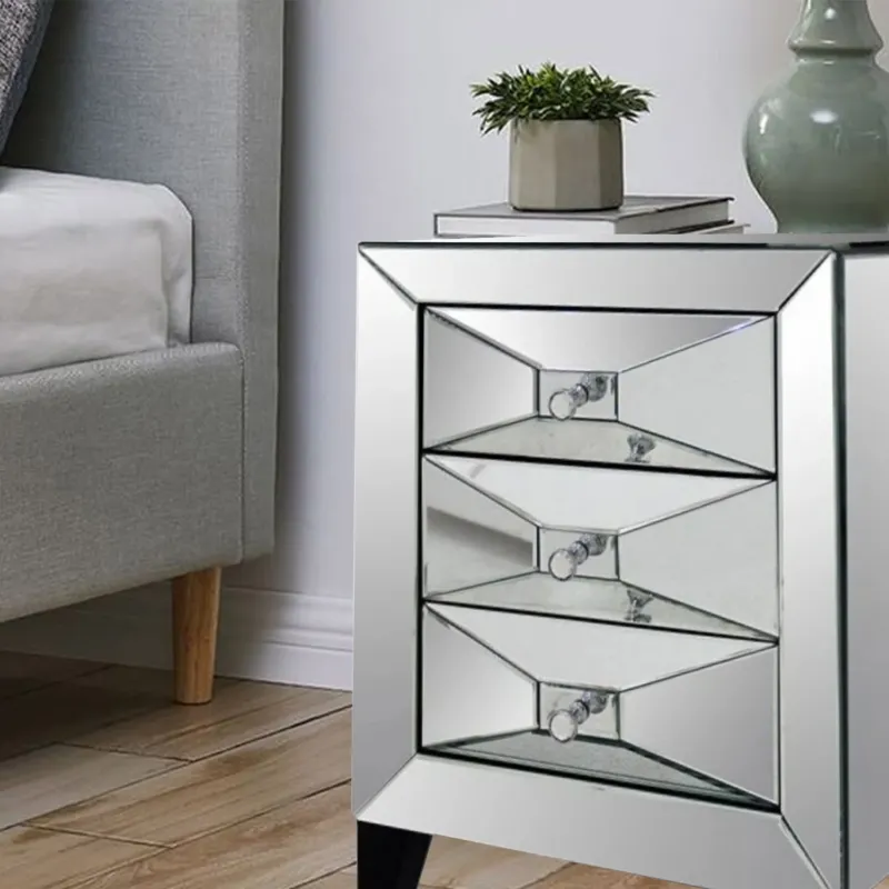 26' Glass And Mdf Bedside Table With A Mirror By Homeroots | Nightstands | Modishstore
