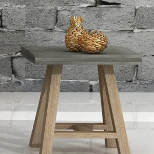 22' Concrete and Solid Acacia Wood End Table By Homeroots | End Tables | Modishstore