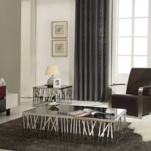 32' Glass and Stainless Steel Coffee Table By Homeroots | Coffee Tables | Modishstore