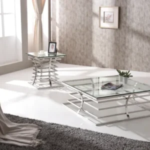22' Glass and Stainless Steel Square End Table By Homeroots | End Tables | Modishstore
