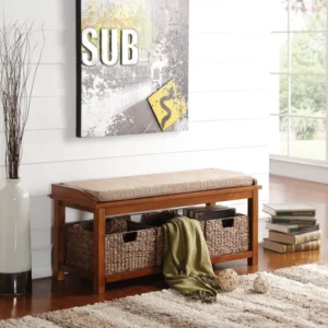 Light Brown Microfiber And Walnut Bench With Storage By Homeroots | Benches | Modishstore