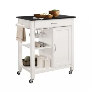 Black And White Rubber Wood Kitchen Cart By Homeroots | Bar Carts | Modishstore