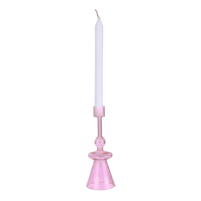 Pink Candle Holder | Lacquered Metal | 7 x 2.3 in