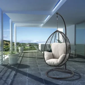 Beige and Black Hanging Pod Wicker Patio Swing Chair By Homeroots | Outdoor Porch Swings | Modishstore