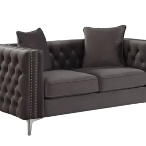 Dark Gray Velvet Loveseat w Pillows By Homeroots - 318846 | Loveseats | Modishstore