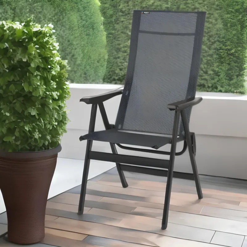 Gray and Black Steel Outdoor Arm Chair By Homeroots | Outdoor Chairs | Modishstore - 1