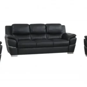112" Chic Black Leather Sofa Set By Homeroots | Sofa Set | Modishstore