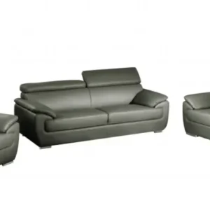 114" Captivating Grey Leather Sofa Set By Homeroots | Sofa Set | Modishstore