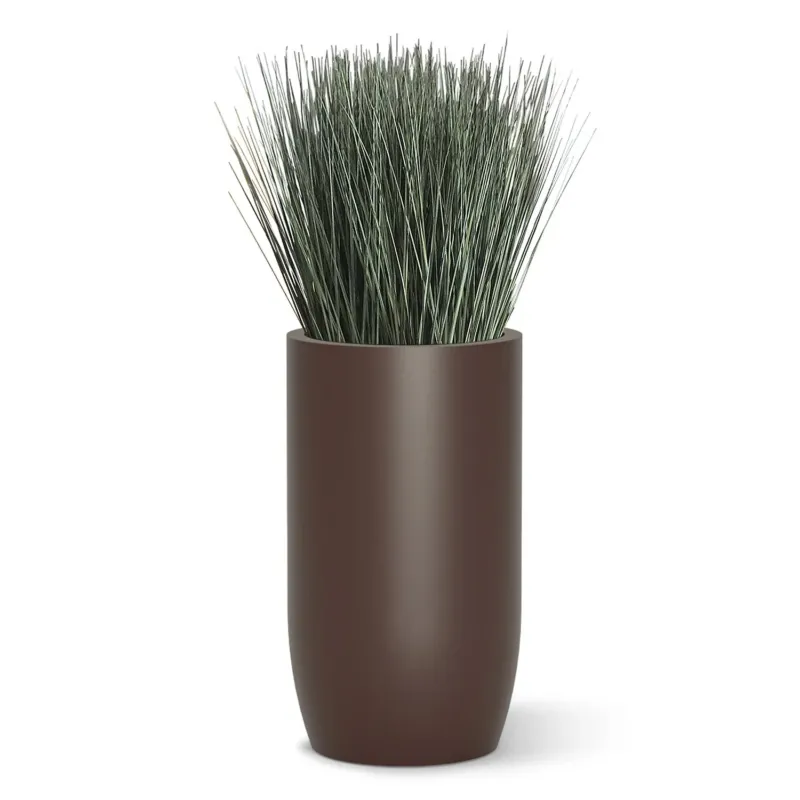 Grass: Cortada Grass in Barrel Planter MD, Brown DK Satin By Gold Leaf | Planters, Troughs & Cachepots | Modishstore - 1