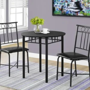 35" Black Leather Look Foam And Metal Three Pieces Dining Set By Homeroots | Dining Sets | Modishstore