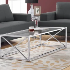 17.25" Chrome Metal and Clear Tempered Glass Coffee Table By Homeroots | Coffee Tables | Modishstore