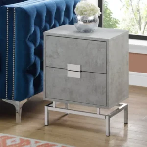 23.5" Grey Cement White Particle Board And Chrome Metal Accent Table By Homeroots | End Tables | Modishstore