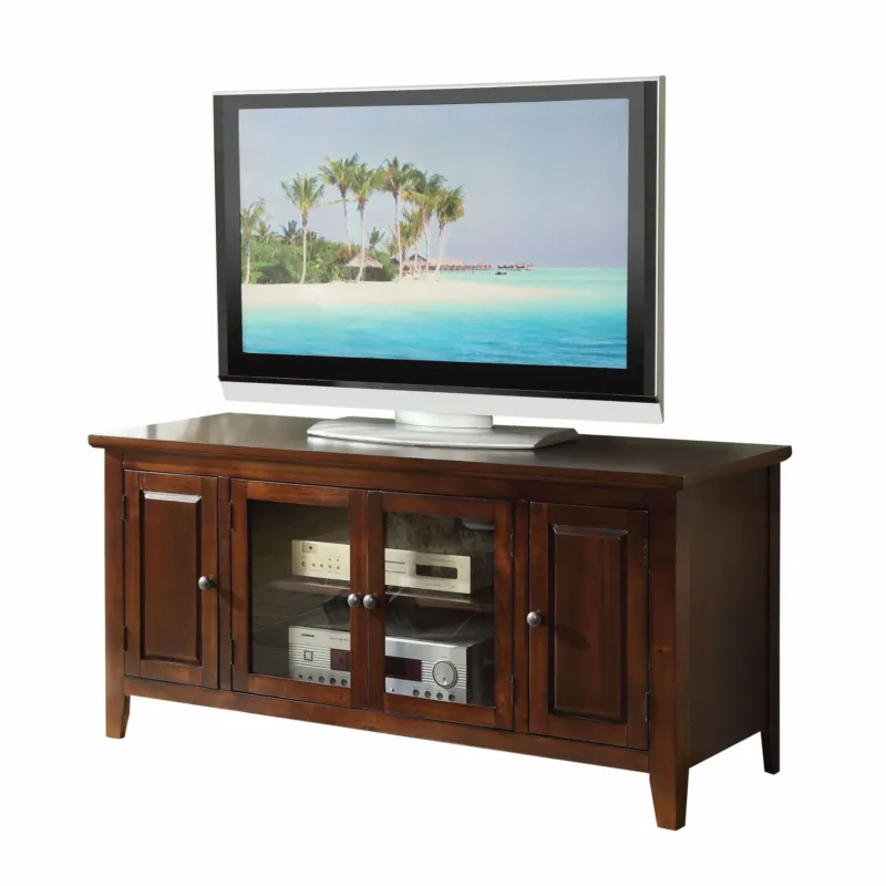 Chocolate Wood Glass TV Stand for Flat Screen TVs up to ' By Homeroots | TV Stands | Modishstore