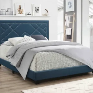 Dark Teal Fabric Upholstered Bed Wood Leg Queen Bed By Homeroots | Beds | Modishstore