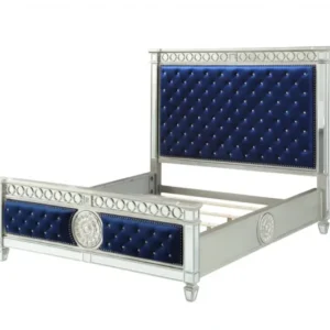 Blue Velvet Wood Mirror Upholstered Hbfb Queen Bed By Homeroots | Beds | Modishstore