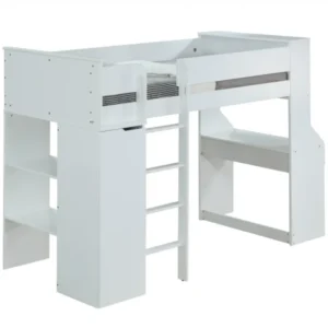 White Wood Veneer Laminated Loft Bed By Homeroots | Beds | Modishstore