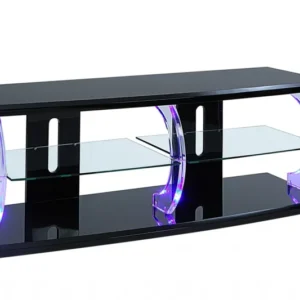 Black Clear Glass Wood Veneer (Melamine) TV Stand (LED) By Homeroots | TV Stands | Modishstore
