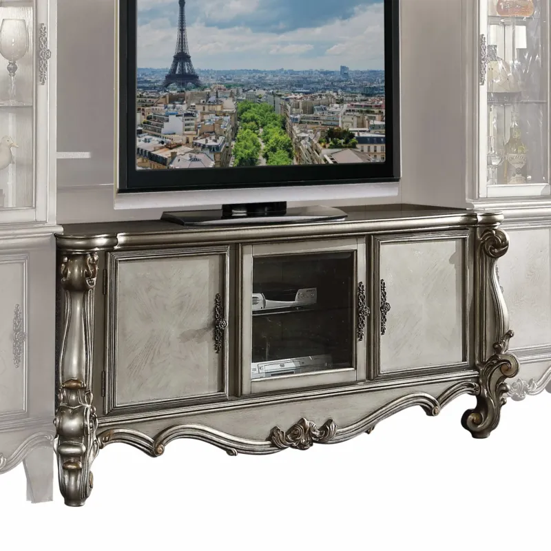 Antique Platinum Wood Poly Resin Glass TV Console By Homeroots | TV Stands | Modishstore