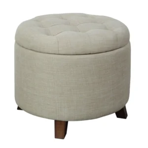 Tan Linen Upholstered Storage Ottoman By Homeroots | Ottomans | Modishstore
