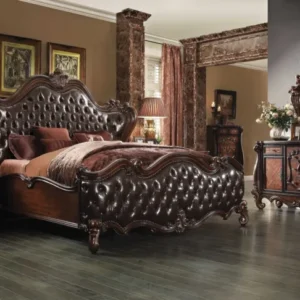 2-Tone Dark Brown PU Cherry Oak Wood Poly Resin Upholstery California King Bed By Homeroots | Beds | Modishstore