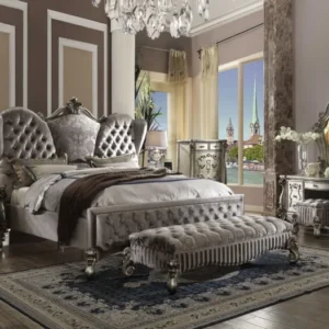 Velvet Antique Platinum Upholstery Poly Resin Eastern King Bed By Homeroots | Beds | Modishstore