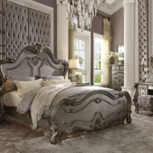 Antique Platinum Wood Poly Resin Queen Bed By Homeroots | Beds | Modishstore