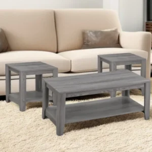 Set of Three Gray Coffee Table With Shelf By Homeroots | Coffee Tables | Modishstore - 1