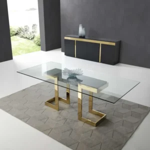Polished Gold Glass Stainless Steel Dining Table By Homeroots | Dining Tables | Modishstore
