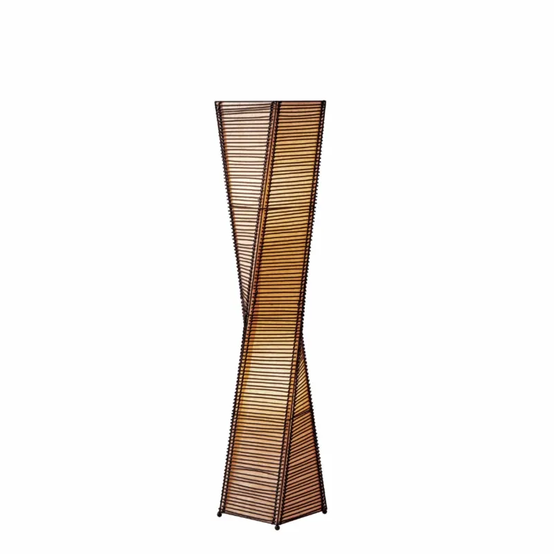 Sculptural Twist Floor Lamp with Black Cane Stick And Natural Paper Shade By Homeroots | Floor Lamps | Modishstore
