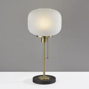 Antique Brass Striped Glass Glow Table Lamp By Homeroots | Table Lamps | Modishstore
