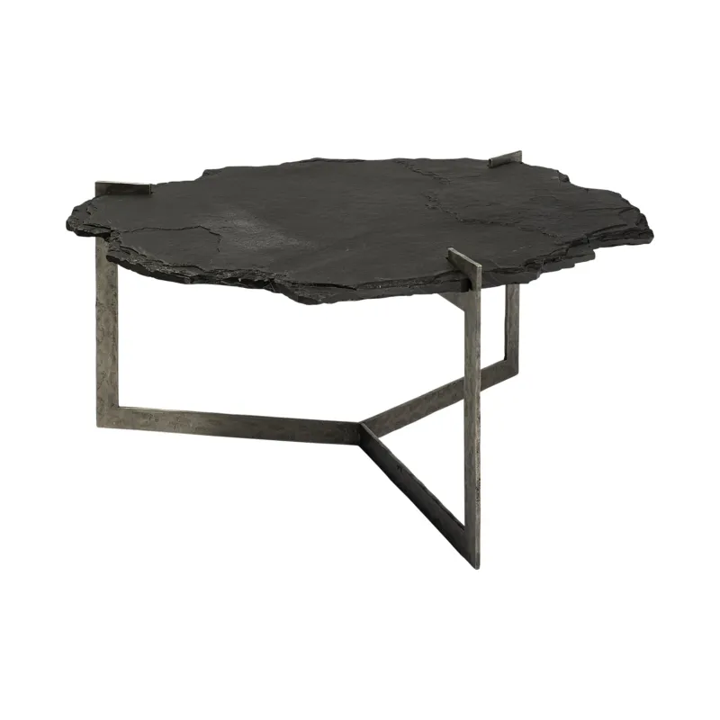 Irregular Live-Edge Slat wFlat Iron Base Coffee Table Top By Homeroots | Coffee Tables | Modishstore