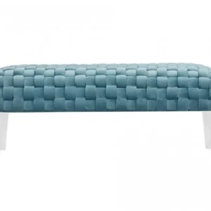 Rectangular Modern Light Teal Textured Velvet Bench with acrylic legs By Homeroots | Benches | Modishstore