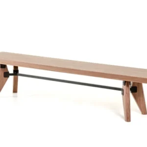 Modern Walnut Finish Dining Bench with Silky Black Metal Support Bar By Homeroots | Benches | Modishstore