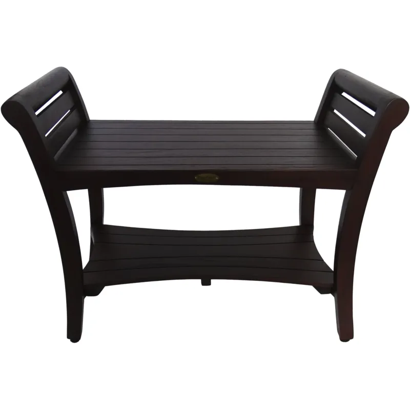 Rectangular Teak Shower Bench with Shelf and Handles in Dark Brown Finish By Homeroots | Outdoor Stools & Benches | Modishstore