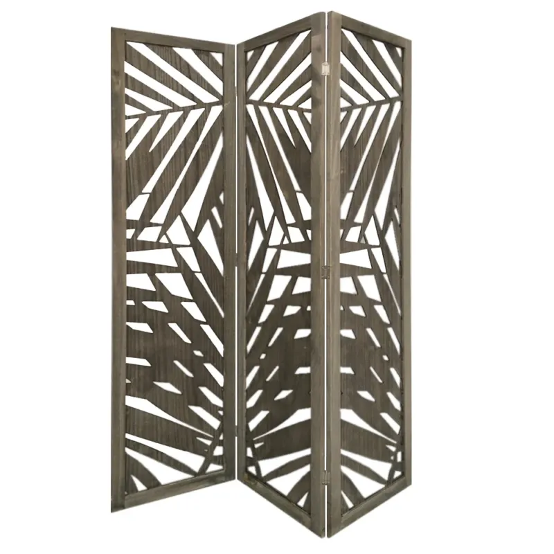 Gray Solid WoodFolding Three Panel Screen Room Divider By Homeroots | Room Dividers | Modishstore - 1