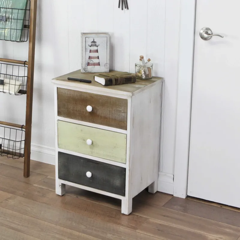 Distressed Gray and White Side Cabinet with 3 Drawers By Homeroots | Drawers | Modishstore