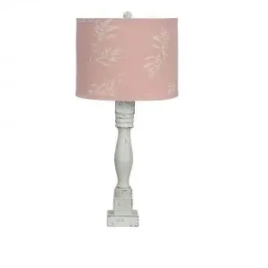 Distressed White Table Lamp with Olive Branch Pink Shade By Homeroots | Table Lamps | Modishstore