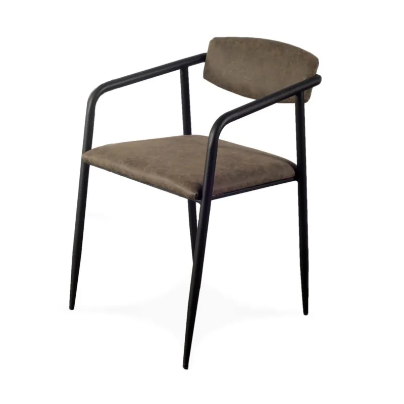 Brown Faux Leather Seat With Black Iron Frame Dining Chair By Homeroots - 380480 | Dining Chairs | Modishstore