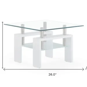 White glossy leg End Table with Rectangular Clear Glass Top By Homeroots | End Tables | Modishstore