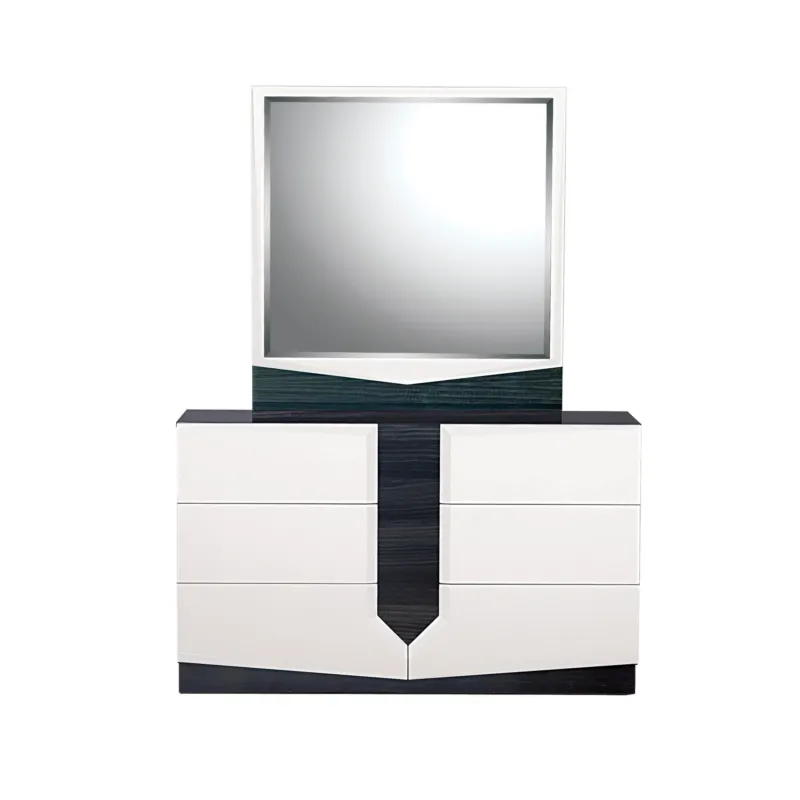 White and Grey Mirror with Rectangular Wood Trim By Homeroots | Mirrors | Modishstore