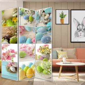 Three Panel Reversible Easter Spring Art Room Divider Screen By Homeroots | Room Dividers | Modishstore