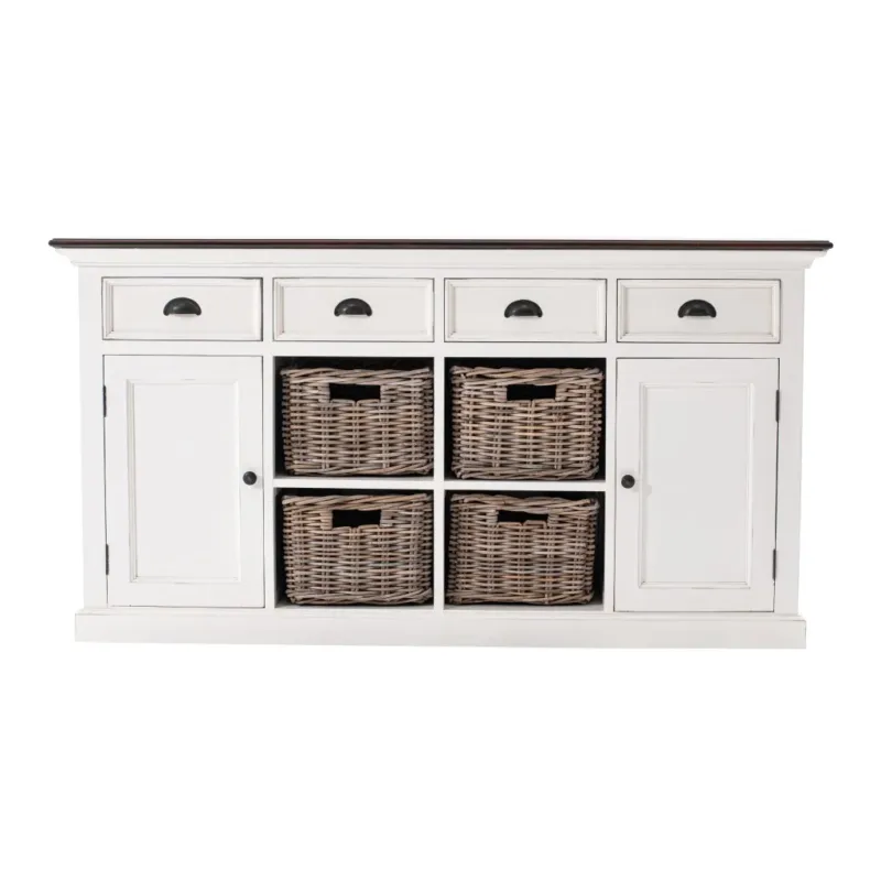 Modern Farmhouse Brown And White Buffet Server With Baskets By Homeroots | Sideboards | Modishstore