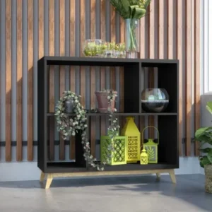 Modern Black and Natural Bookcase By Homeroots | Desks | Modishstore
