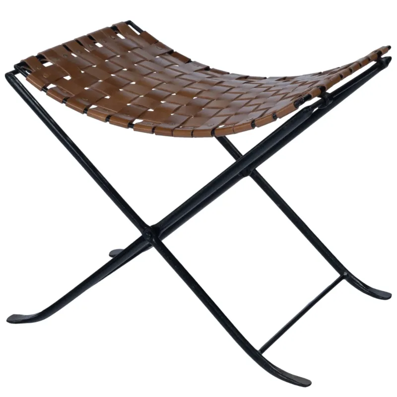 Brown Leather Weave Stool By Homeroots | Stools | Modishstore
