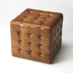 Stately Brown Leather Tufted Ottoman By Homeroots | Ottomans | Modishstore