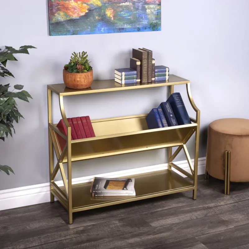 Keats Antique Gold Library Bookcase By Homeroots | Bookcases | Modishstore