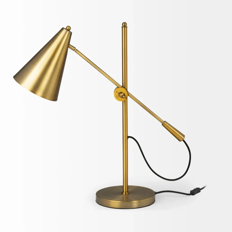 Sleek Golden Cone Adjustable Table or Desk Lamp By Homeroots | Desk Lamps | Modishstore